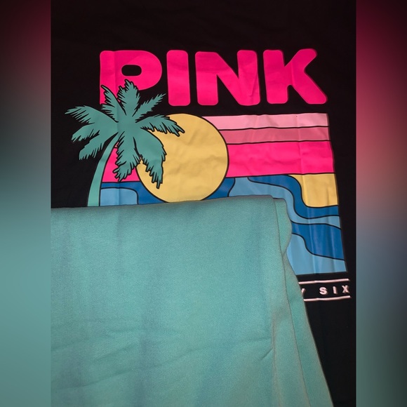 Victoria’s Secret PINK SET Teal Ice Heritage Sweatpants & Tropical Campus Tee - Picture 5 of 16